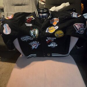 Kids Black NBA Patch Varsity Jacket - Multi-Team Logos